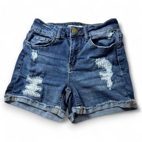 Curvy Midi Jean Shorts High Rise Slim Stretch Distress Fray Cuffed SO 3 Beachy - Picture 2 of 8